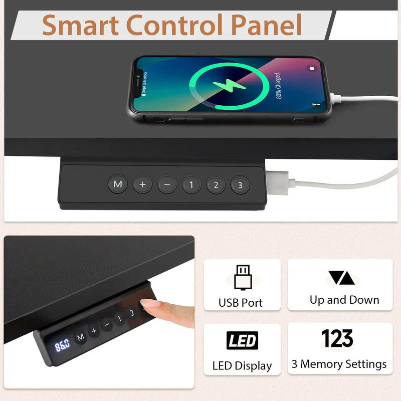 Height Adjustable Electric Standing Desk with USB Charging Port by DirectDeals