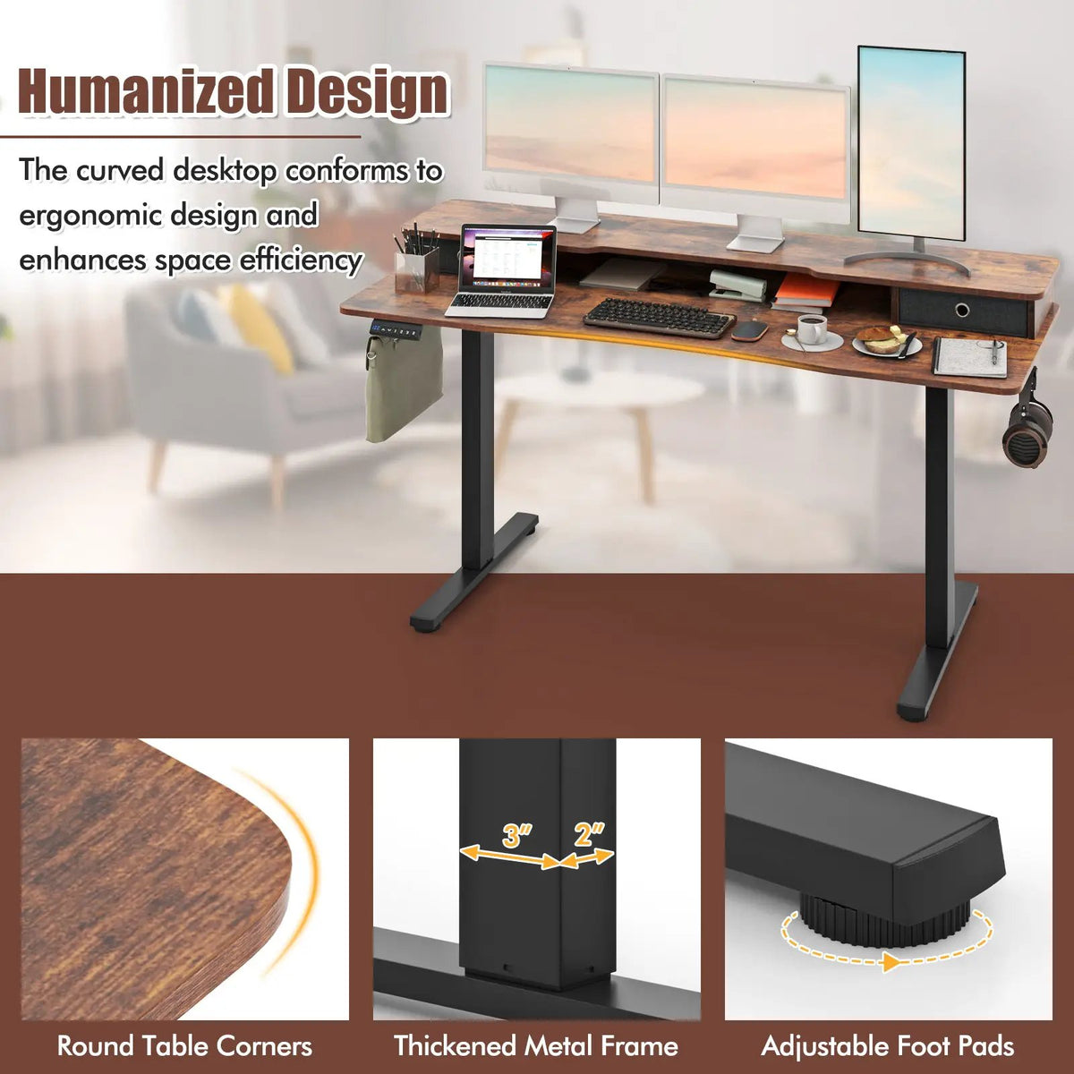 63 Inch x 24 Inch Electric Standing Desk with 2 Drawers, photo 5 of 10
