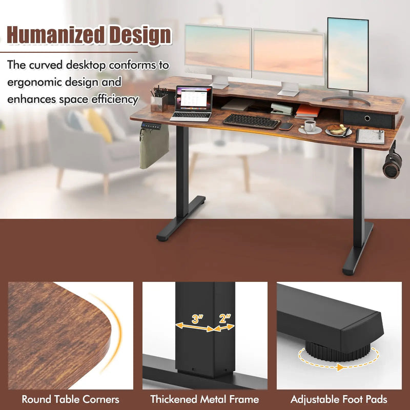 63 Inch x 24 Inch Electric Standing Desk with 2 Drawers by DirectDeals