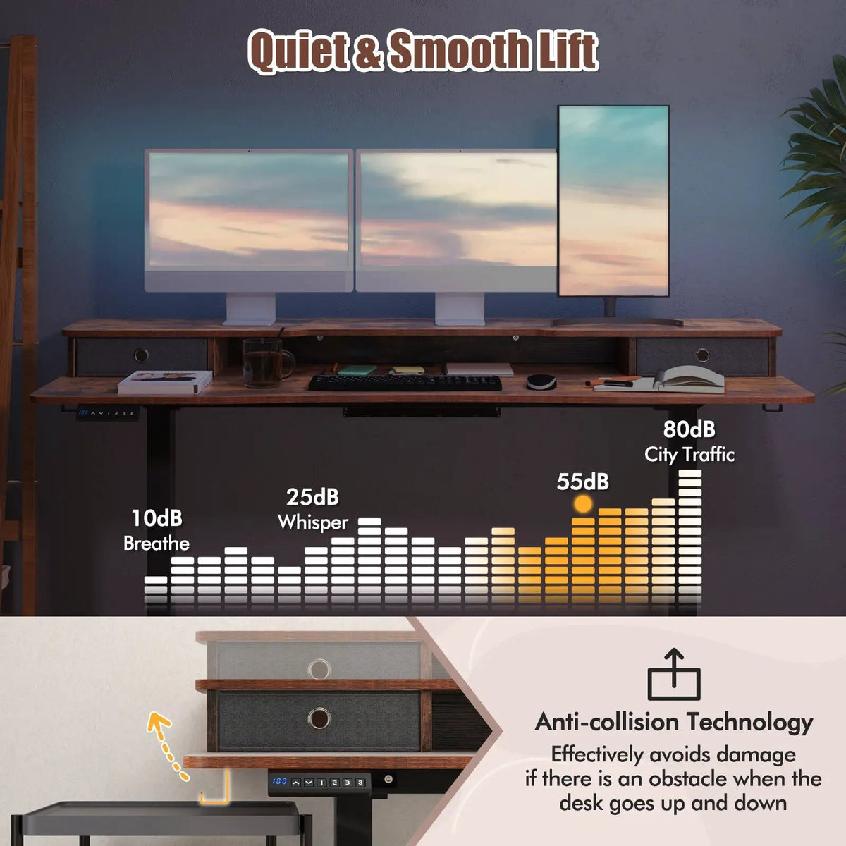 63 Inch x 24 Inch Electric Standing Desk with 2 Drawers, photo 6 of 10