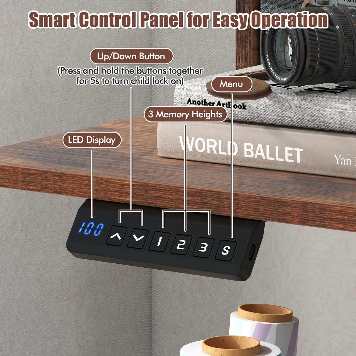 63 Inch x 24 Inch Electric Standing Desk with 2 Drawers, photo 7 of 10