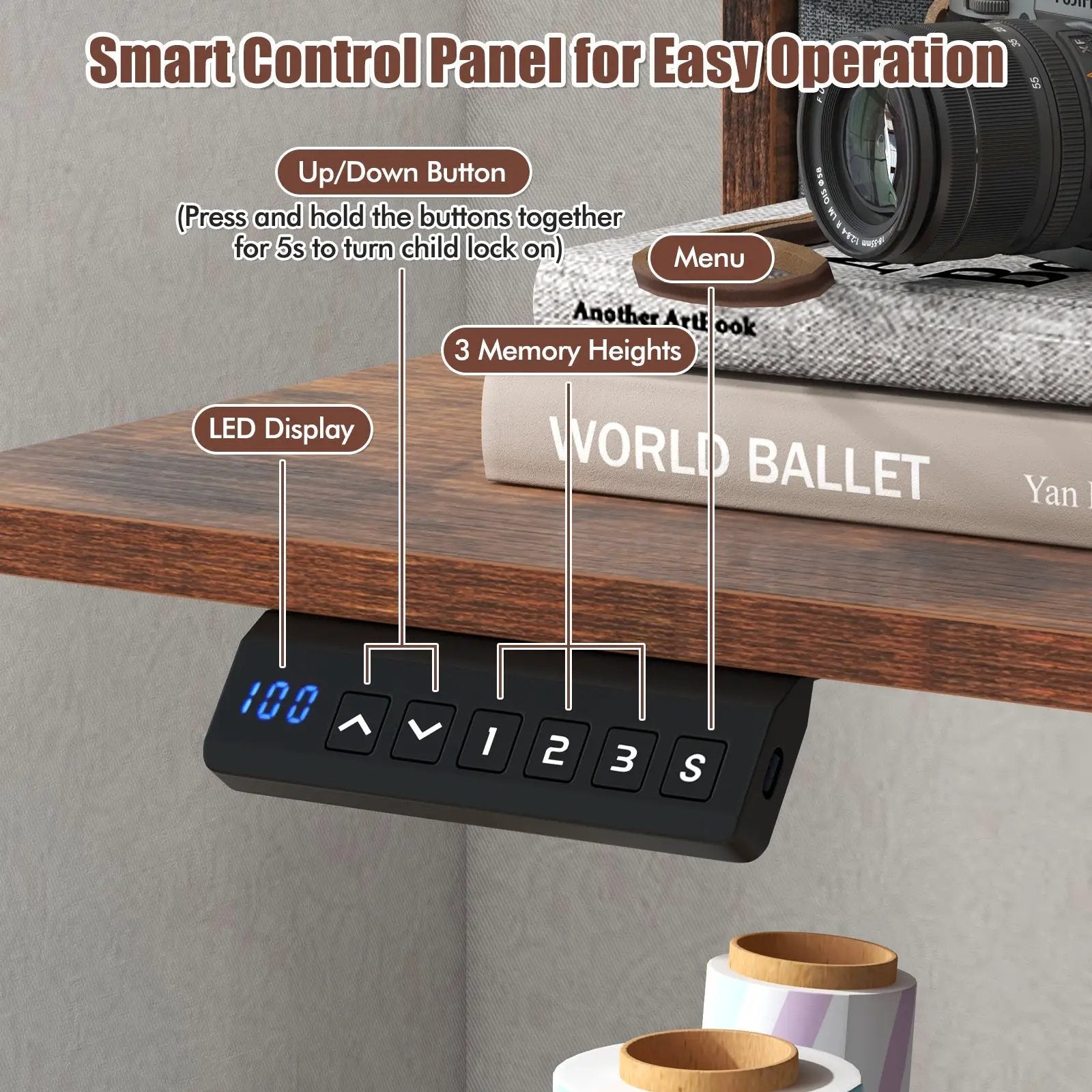 63 Inch x 24 Inch Electric Standing Desk with 2 Drawers by DirectDeals