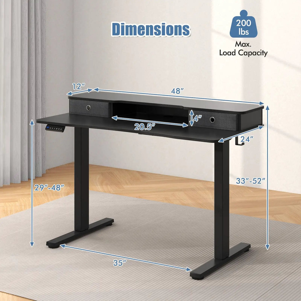 48 Inch x 24 Inch Height Adjustable Electric Standing Desk with 2 Drawers, photo 9 of 10