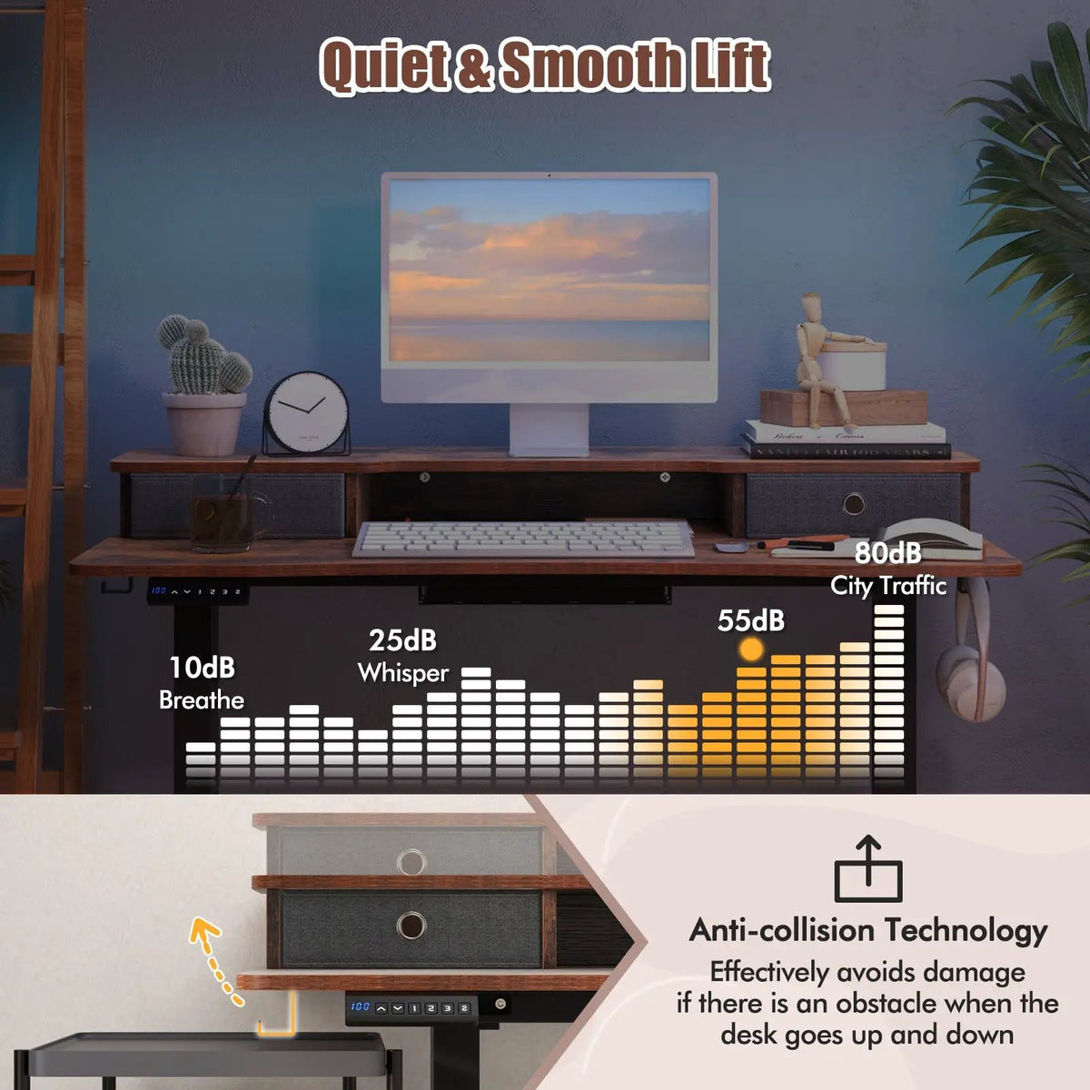 48 Inch x 24 Inch Height Adjustable Electric Standing Desk with 2 Drawers, photo 5 of 10