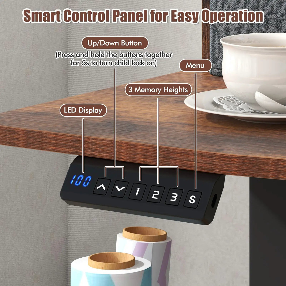 48 Inch x 24 Inch Height Adjustable Electric Standing Desk with 2 Drawers, photo 6 of 10