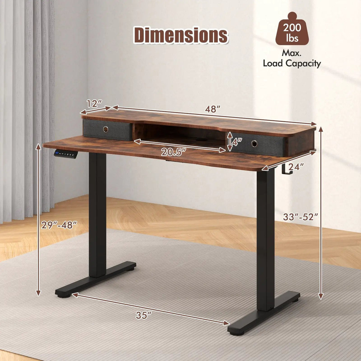 48 Inch x 24 Inch Height Adjustable Electric Standing Desk with 2 Drawers, photo 3 of 10