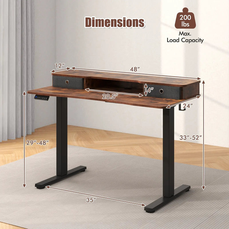 48 Inch x 24 Inch Height Adjustable Electric Standing Desk with 2 Drawers by DirectDeals