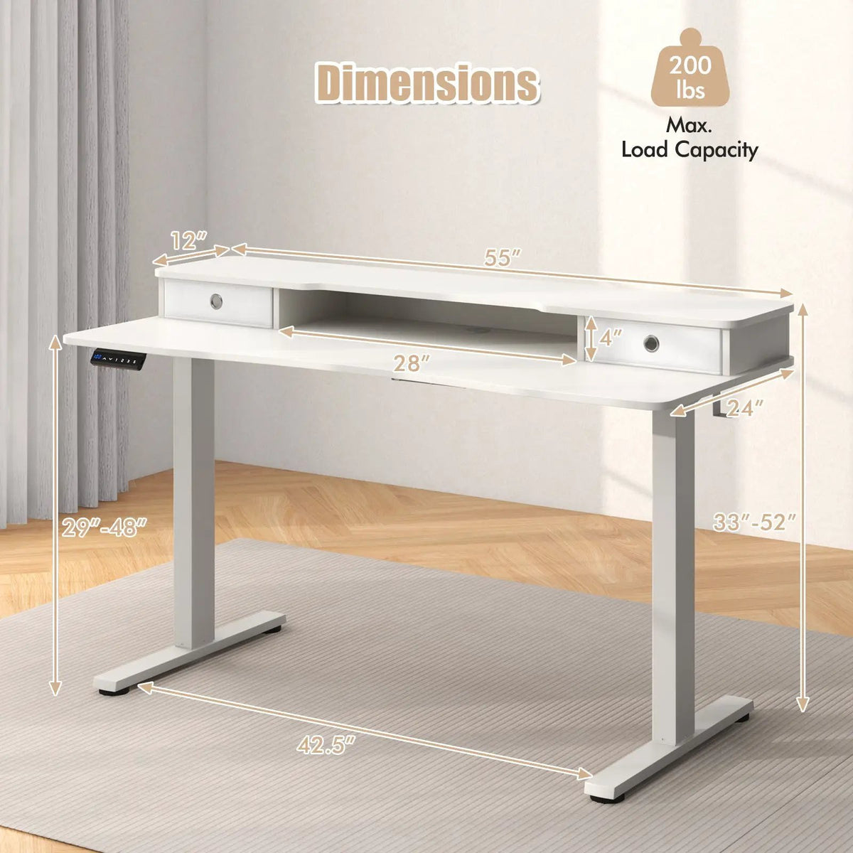 55 Inch x 24 Inch Height Adjustable Electric Standing Desk with 2 Drawers, photo 10 of 10