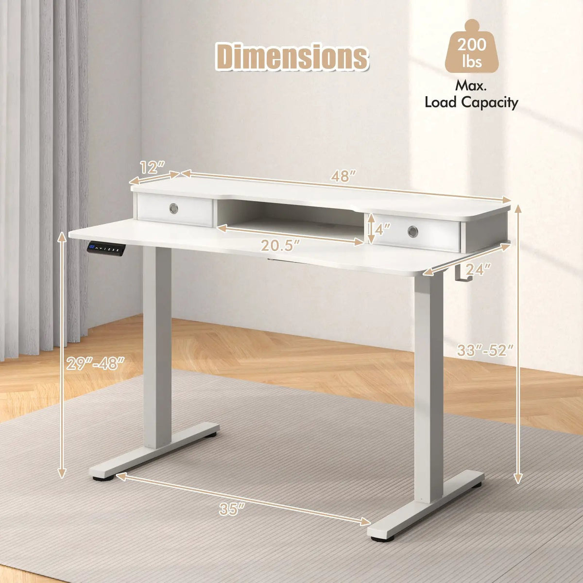 48 Inch x 24 Inch Height Adjustable Electric Standing Desk with 2 Drawers, photo 10 of 10