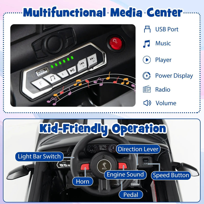12V Licensed Ford Mustang Shelby GT500 Kids Ride on Car with Remote Control for Kids Aged 3-8 by DirectDeals