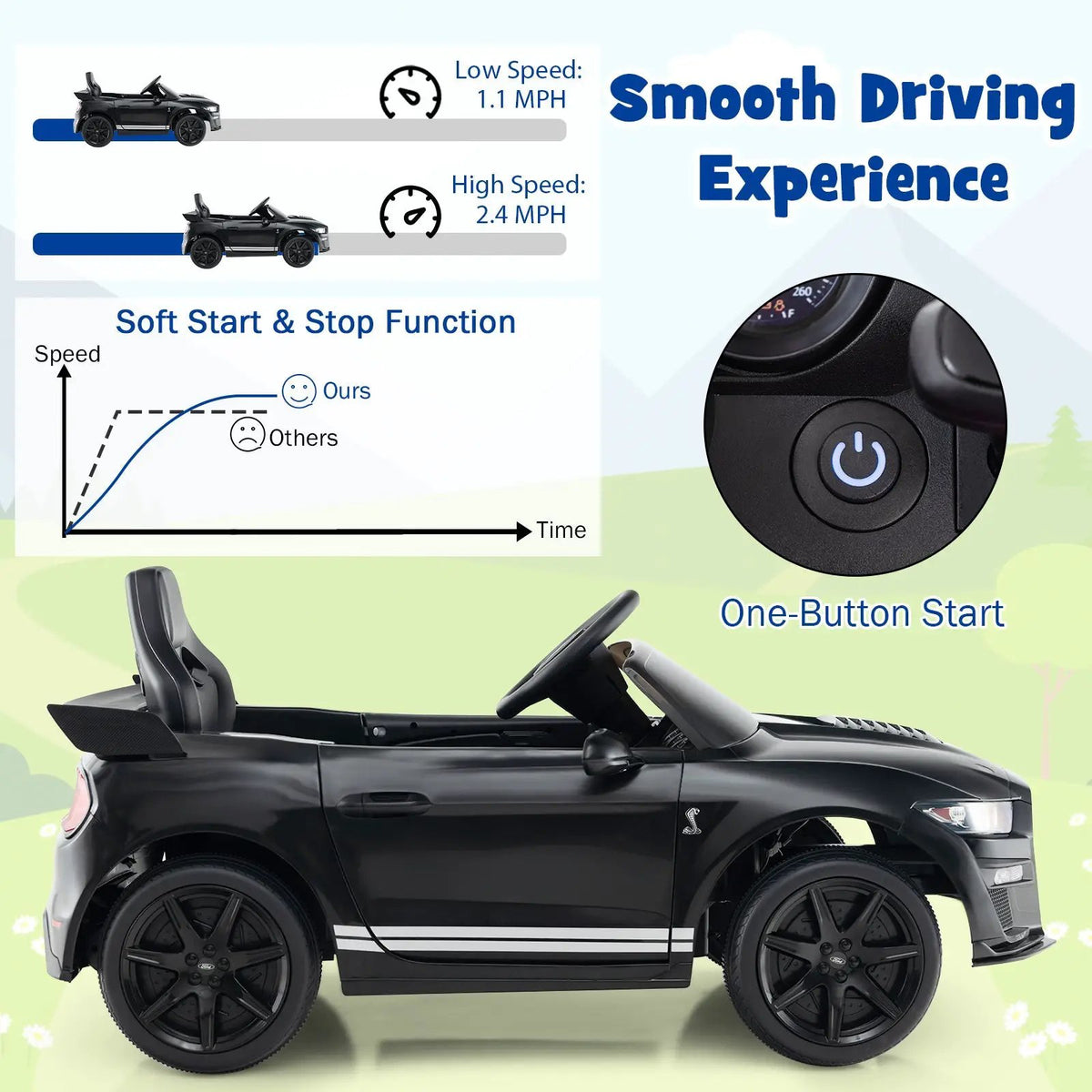 12V Licensed Ford Mustang Shelby GT500 Kids Ride on Car with Remote Control for Kids Aged 3-8, photo 7 of 11