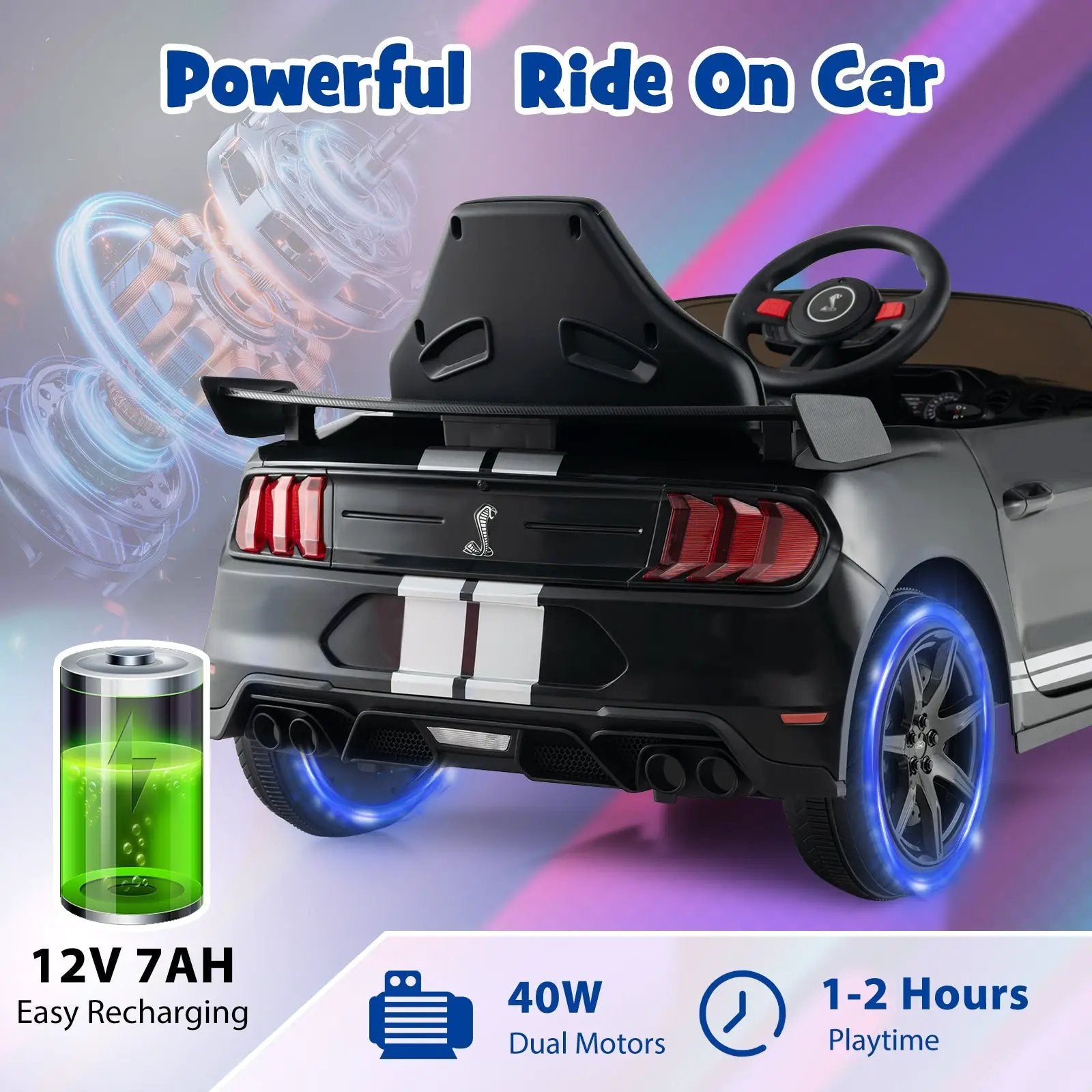 12V Licensed Ford Mustang Shelby GT500 Kids Ride on Car with Remote Control for Kids Aged 3-8 by DirectDeals