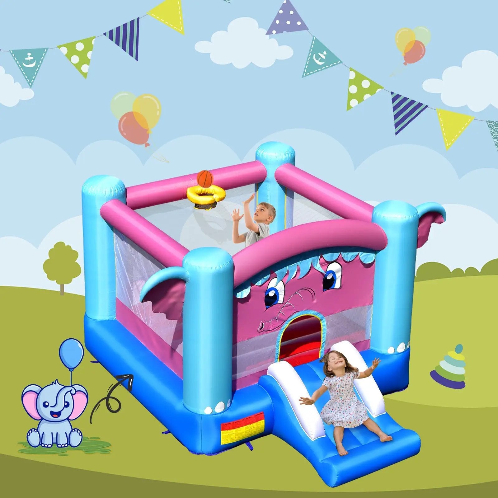 3-in-1 Elephant Theme Inflatable Castle without Blower by DirectDeals