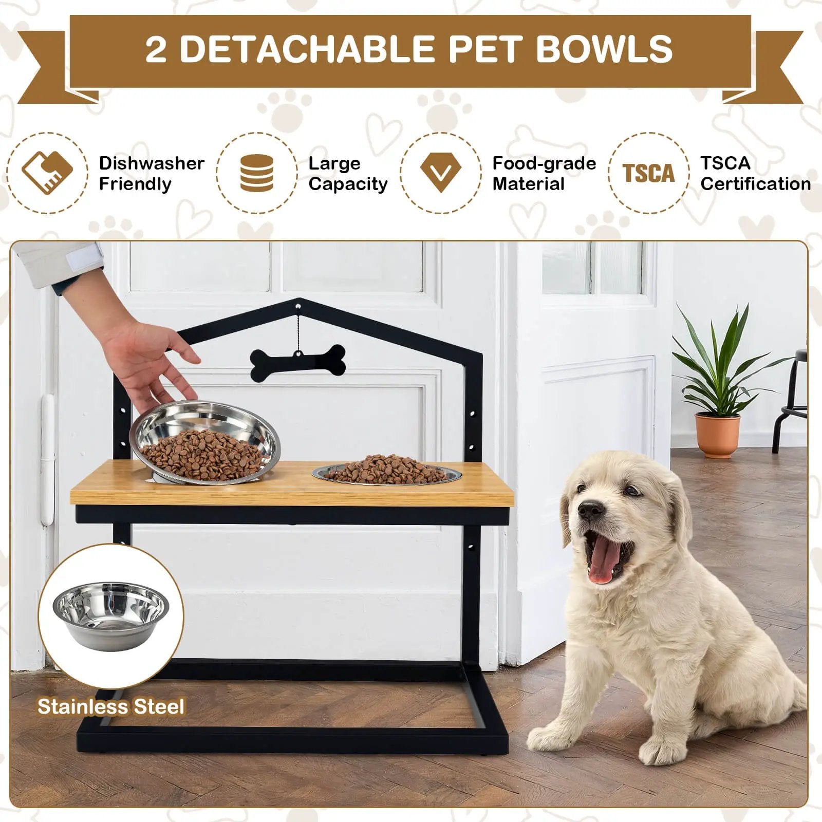 5 Heights Elevated Pet Feeder with 2 Detachable Stainless Steel Bowl by DirectDeals