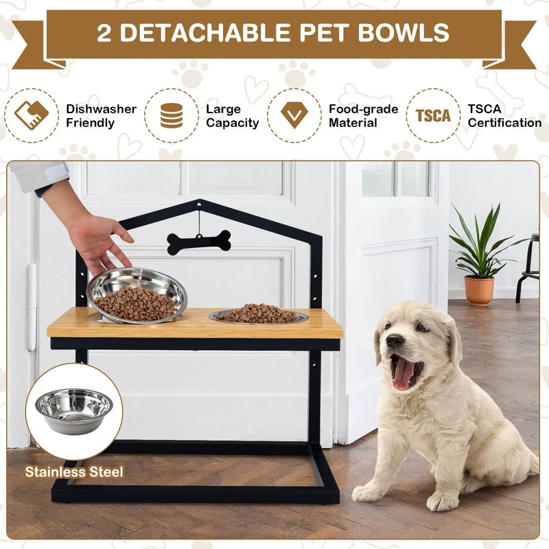 5 Heights Elevated Pet Feeder with 2 Detachable Stainless Steel Bowl by DirectDeals