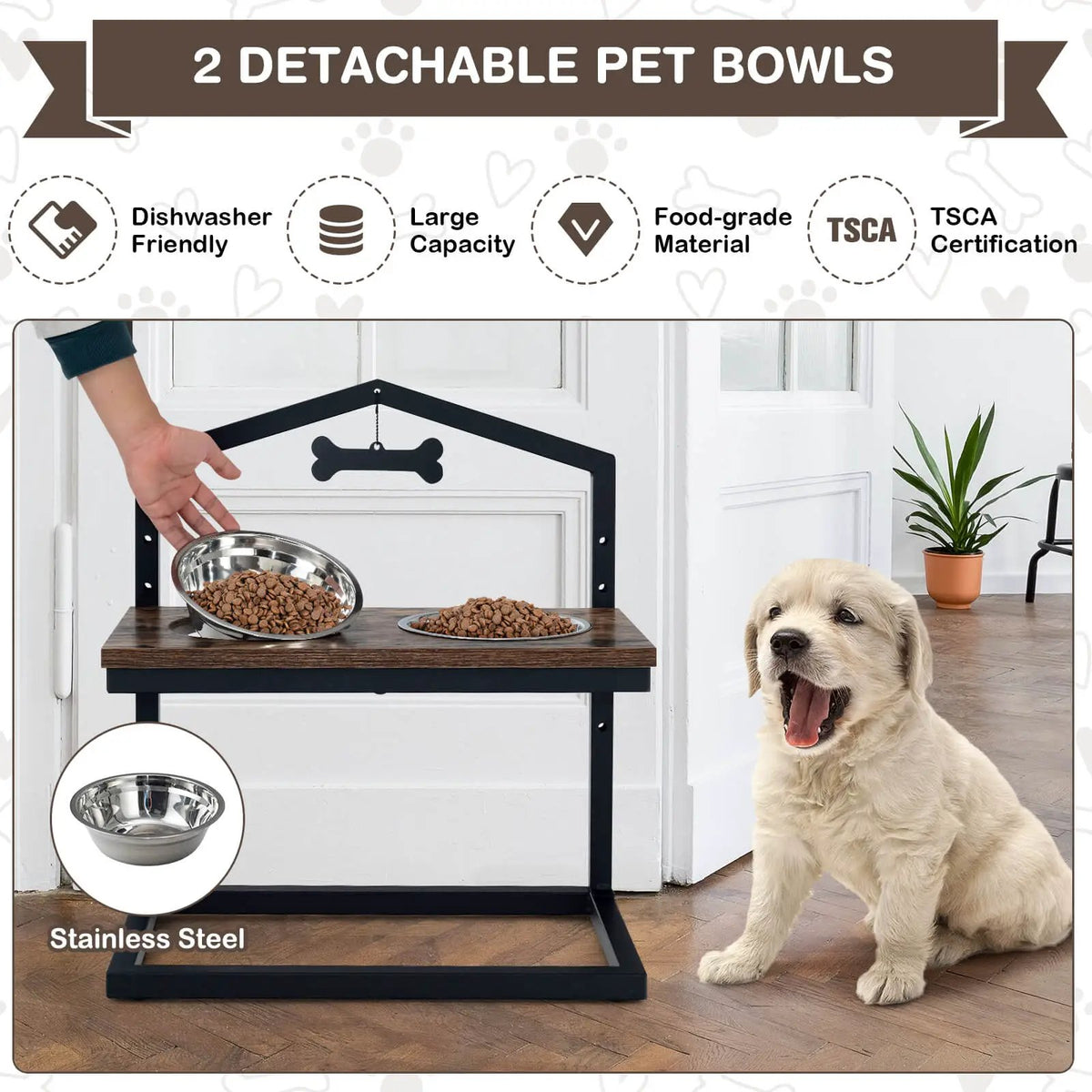 5 Heights Elevated Pet Feeder with 2 Detachable Stainless Steel Bowl, photo 9 of 9