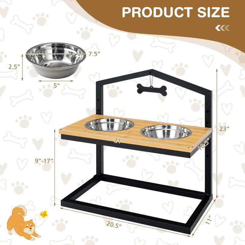 5 Heights Elevated Pet Feeder with 2 Detachable Stainless Steel Bowl by DirectDeals