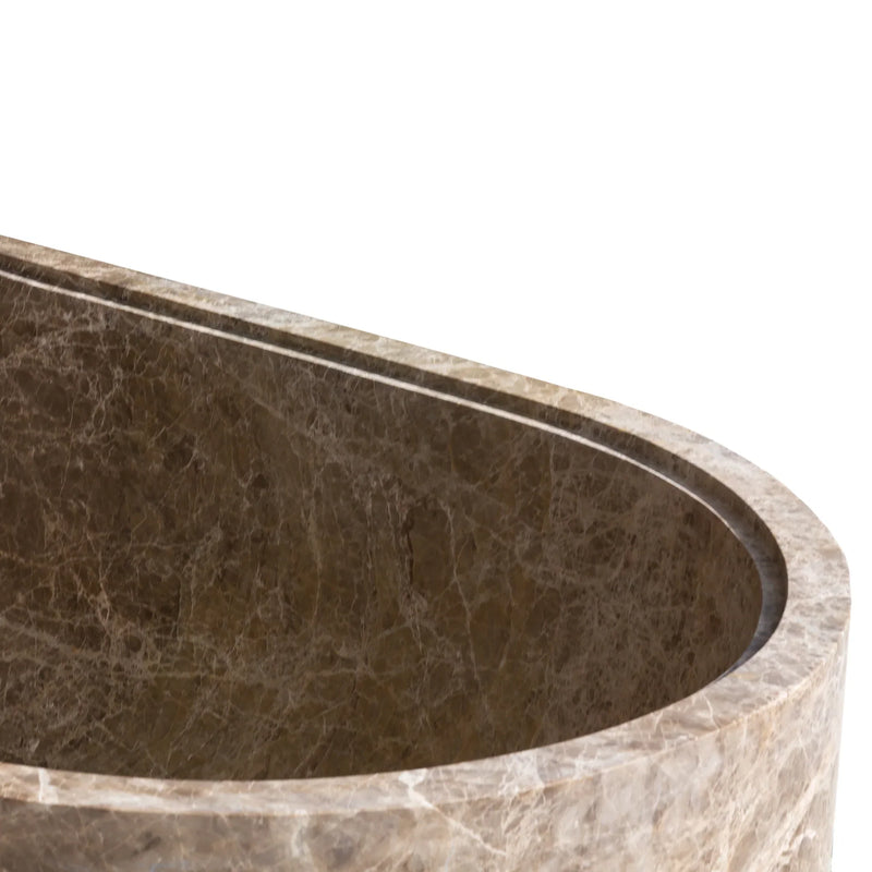 Emperador Light Marble Bathtub Hand-carved from Solid Marble Block (W)29.5" (L)67" (H)19.5" by GobekDesign