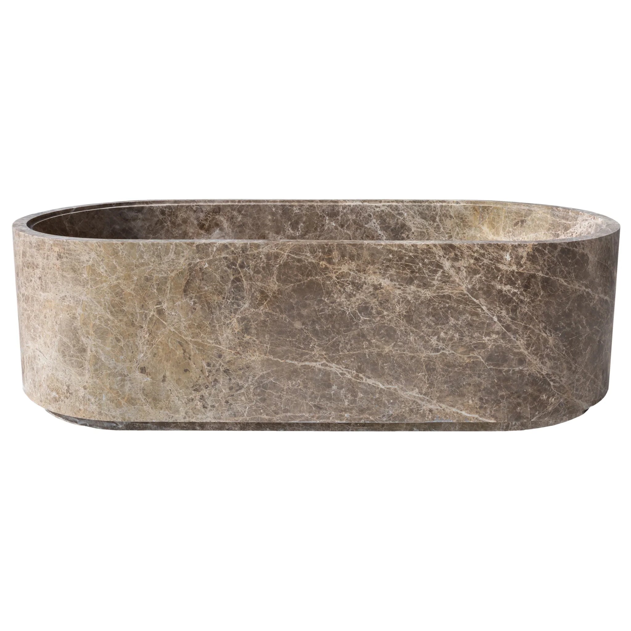 Emperador Light Marble Bathtub Hand-carved from Solid Marble Block (W)29.5" (L)67" (H)19.5" by GobekDesign