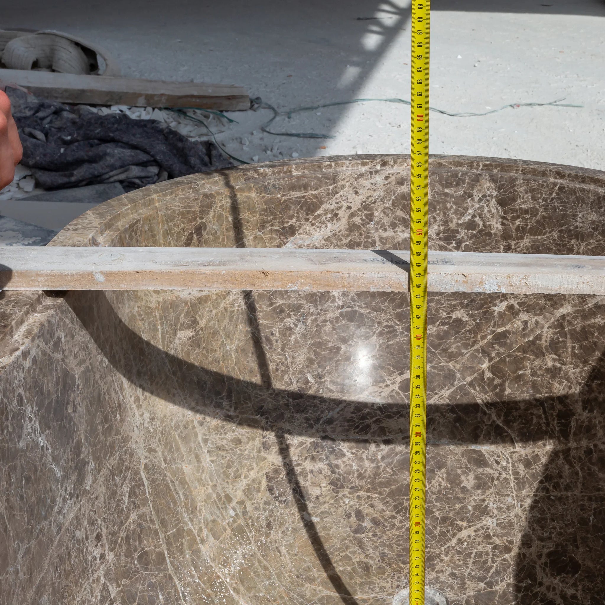 Emperador Light Marble Bathtub Hand-carved from Solid Marble Block (W)29.5" (L)67" (H)19.5" by GobekDesign
