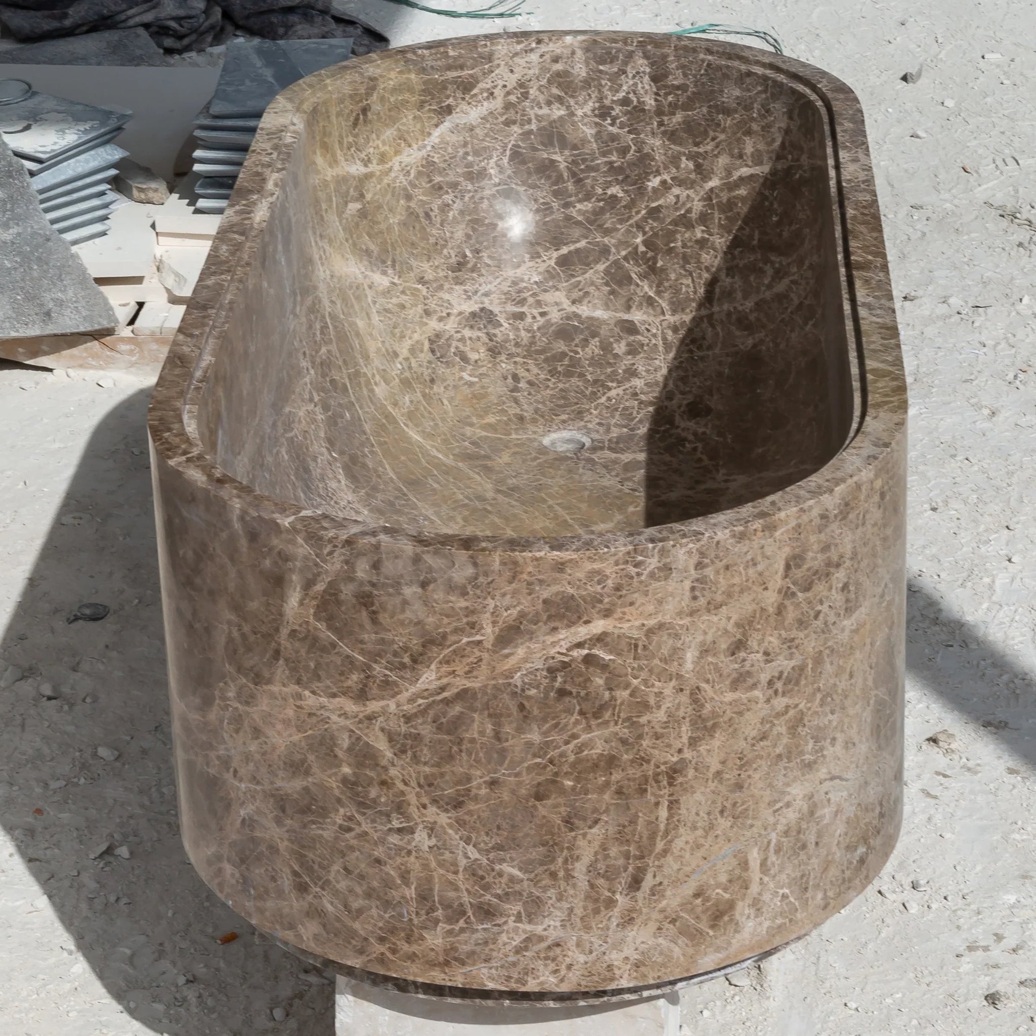 Emperador Light Marble Bathtub Hand-carved from Solid Marble Block (W)29.5" (L)67" (H)19.5" by GobekDesign
