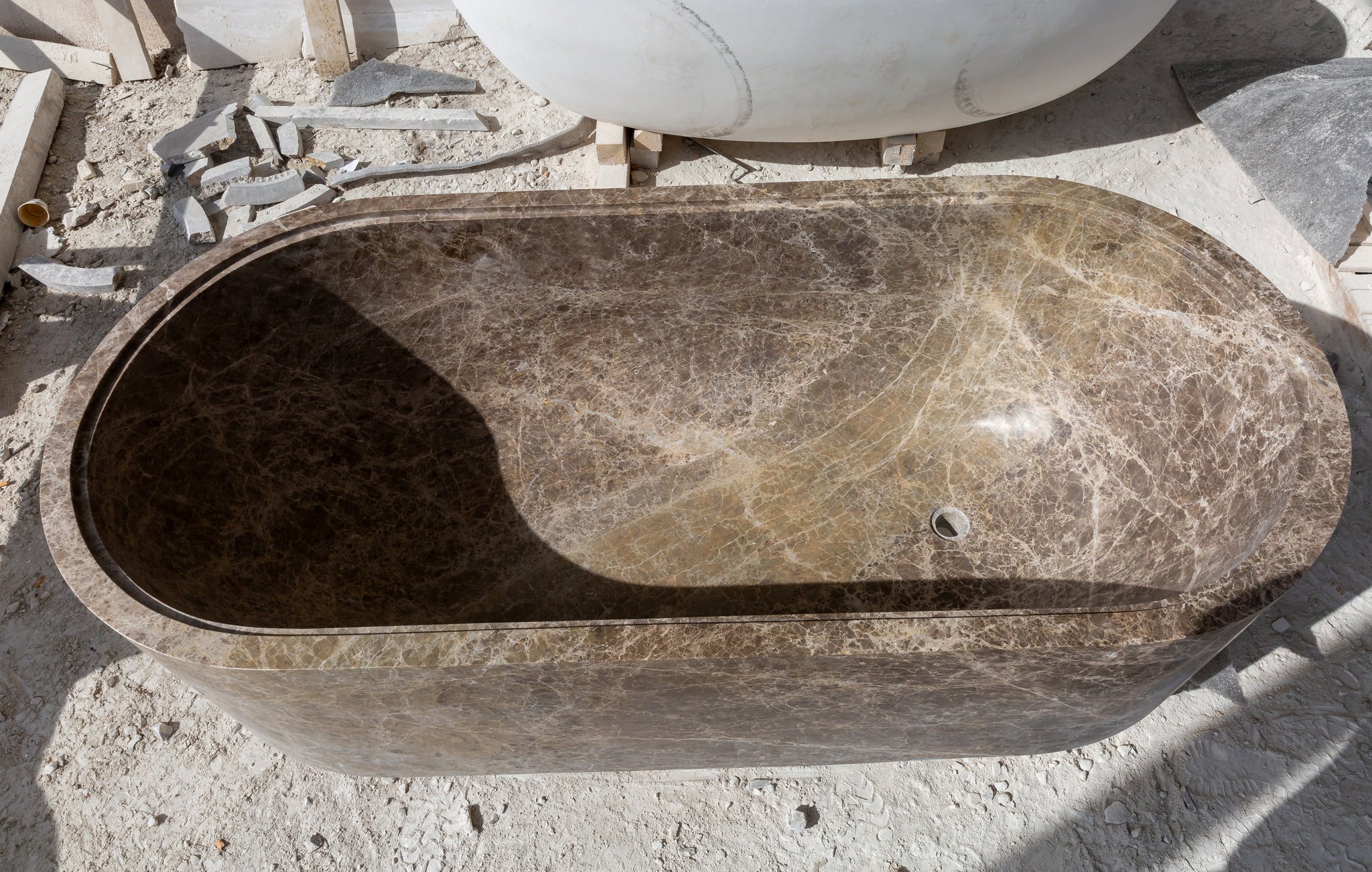 Emperador Light Marble Bathtub Hand-carved from Solid Marble Block (W)29.5" (L)67" (H)19.5" by GobekDesign