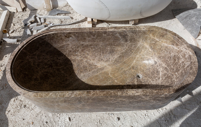 Emperador Light Marble Bathtub Hand-carved from Solid Marble Block (W)29.5" (L)67" (H)19.5" by GobekDesign
