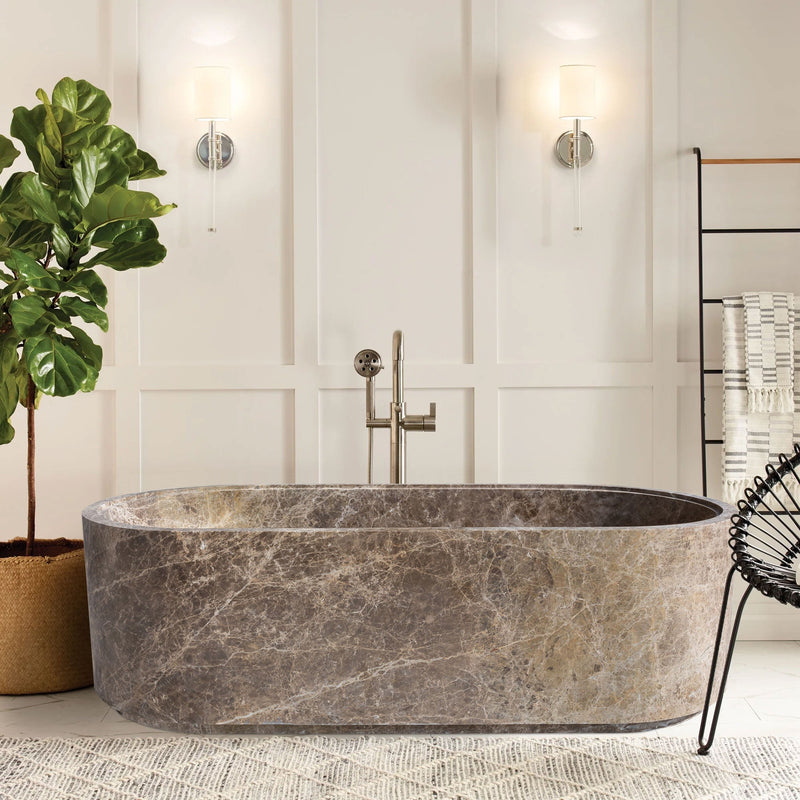 Emperador Light Marble Bathtub Hand-carved from Solid Marble Block (W)29.5" (L)67" (H)19.5" by GobekDesign