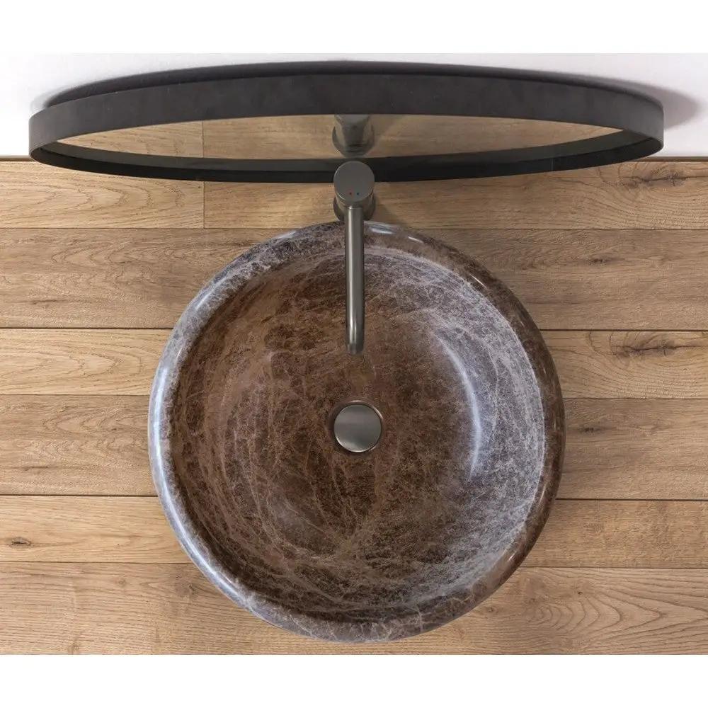 Emperador Brown Natural Marble Vessel Sink - Polished 16 inch by GobekDesign