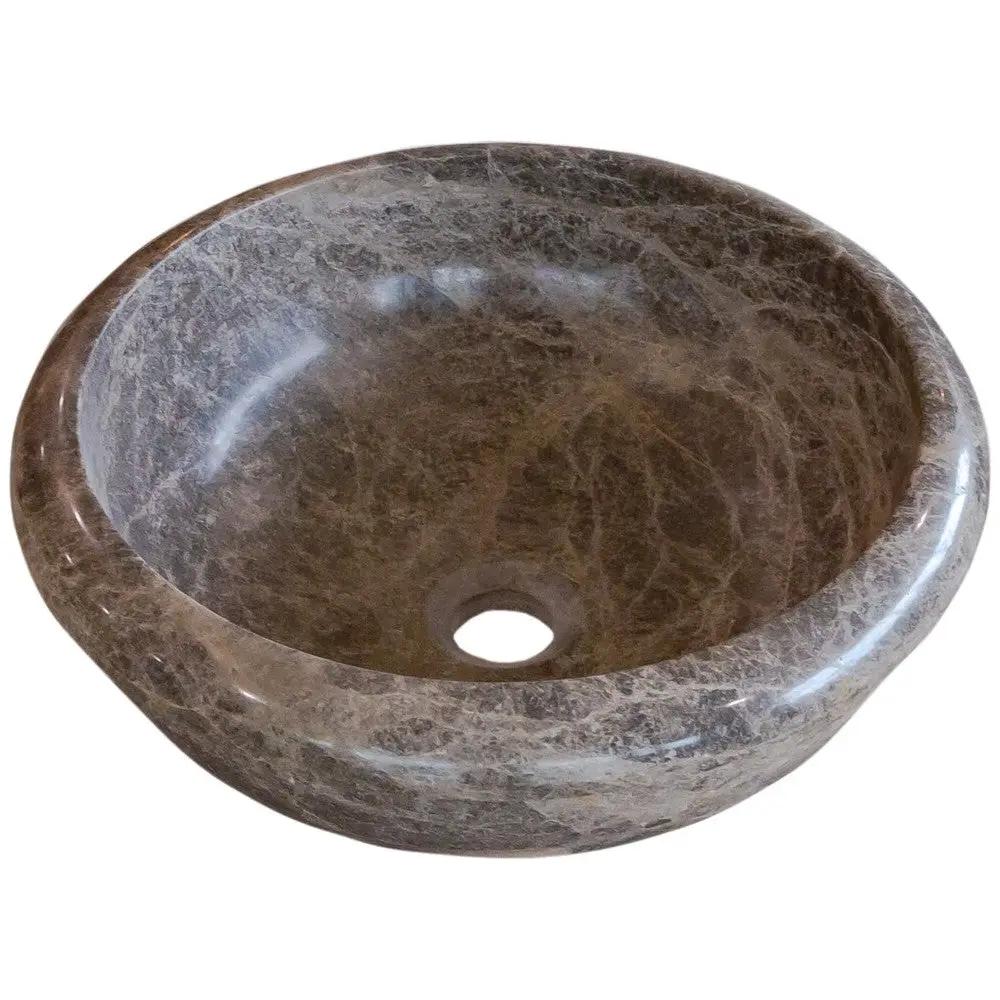 Emperador Brown Natural Marble Vessel Sink - Polished 16 inch by GobekDesign