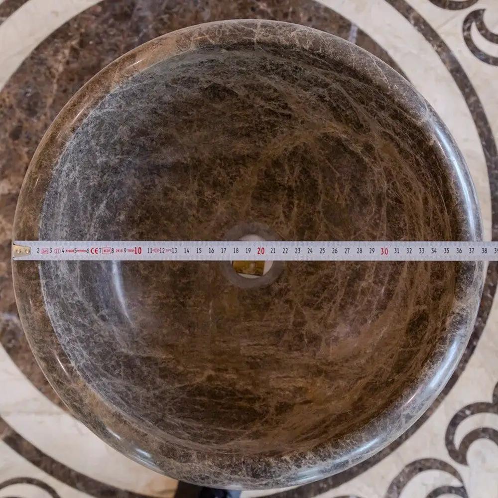 Emperador Brown Natural Marble Vessel Sink - Polished 16 inch by GobekDesign
