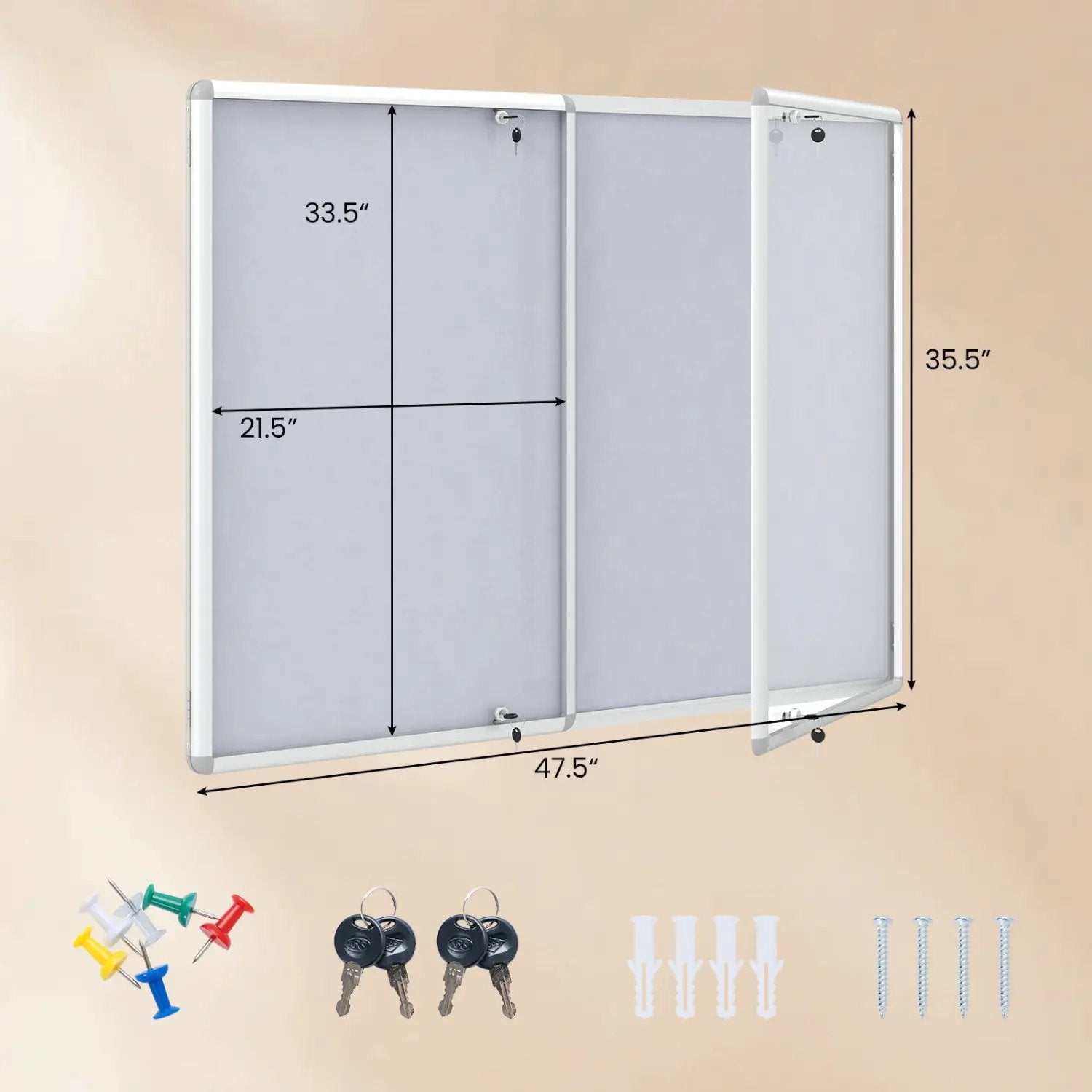 Lockable Cork Bulletin Board 47.5" x 35.5" Aluminum Frame by DirectDeals