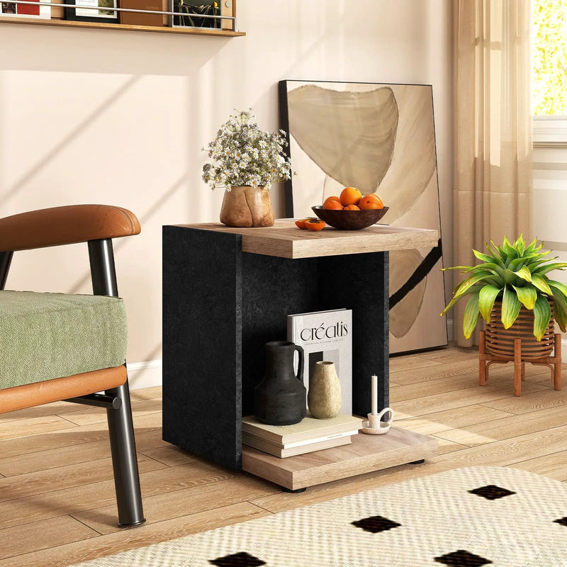 End Table 2-Tier Sofa Side Table with Open Storage Shelf-Oak by DirectDeals