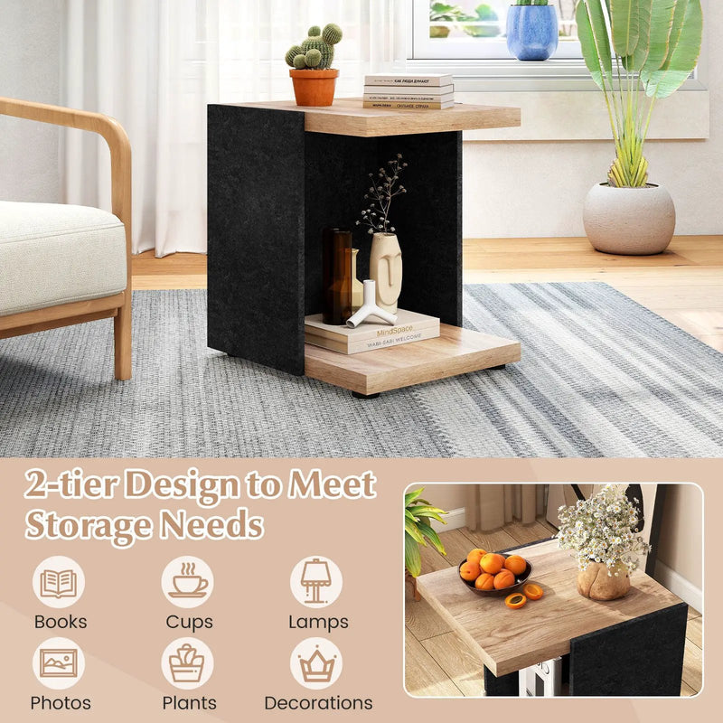 End Table 2-Tier Sofa Side Table with Open Storage Shelf-Oak by DirectDeals