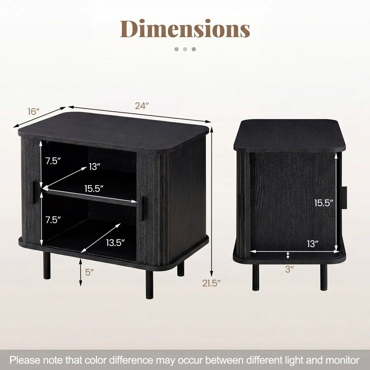 End Table Modern Mid Century Nightstand with Sliding Tambour Doors and Storage Shelf, photo 11 of 16