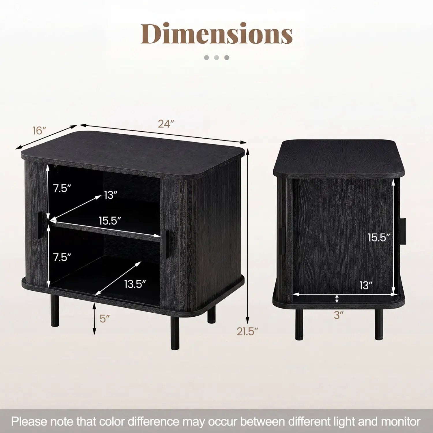 End Table Modern Mid Century Nightstand with Sliding Tambour Doors and Storage Shelf by DirectDeals