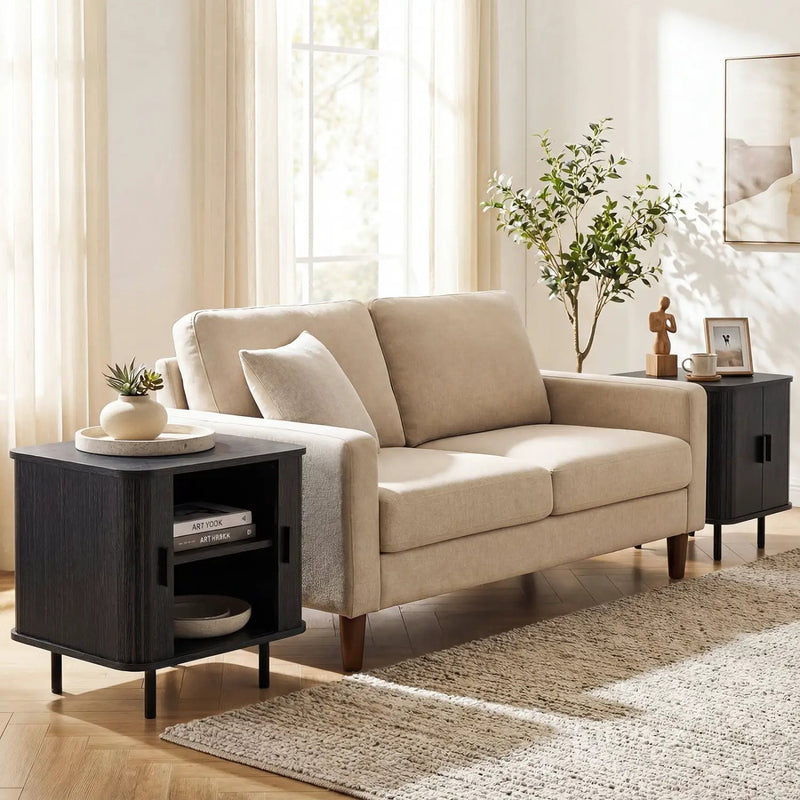 End Table Modern Mid Century Nightstand with Sliding Tambour Doors and Storage Shelf by DirectDeals