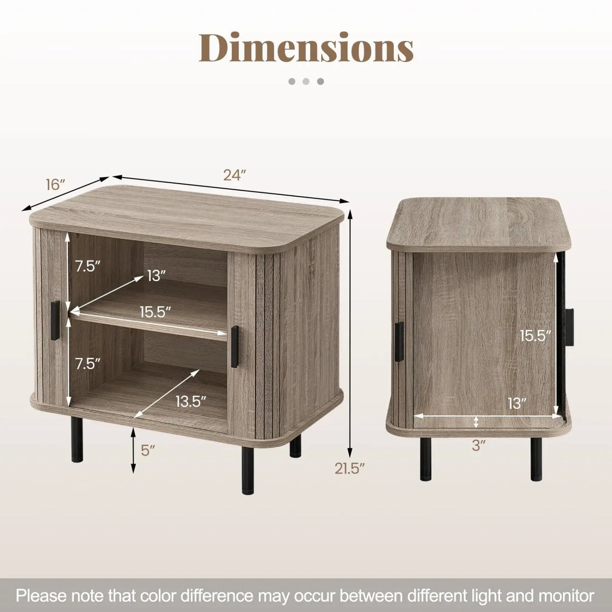 End Table Modern Mid Century Nightstand with Sliding Tambour Doors and Storage Shelf, photo 4 of 16