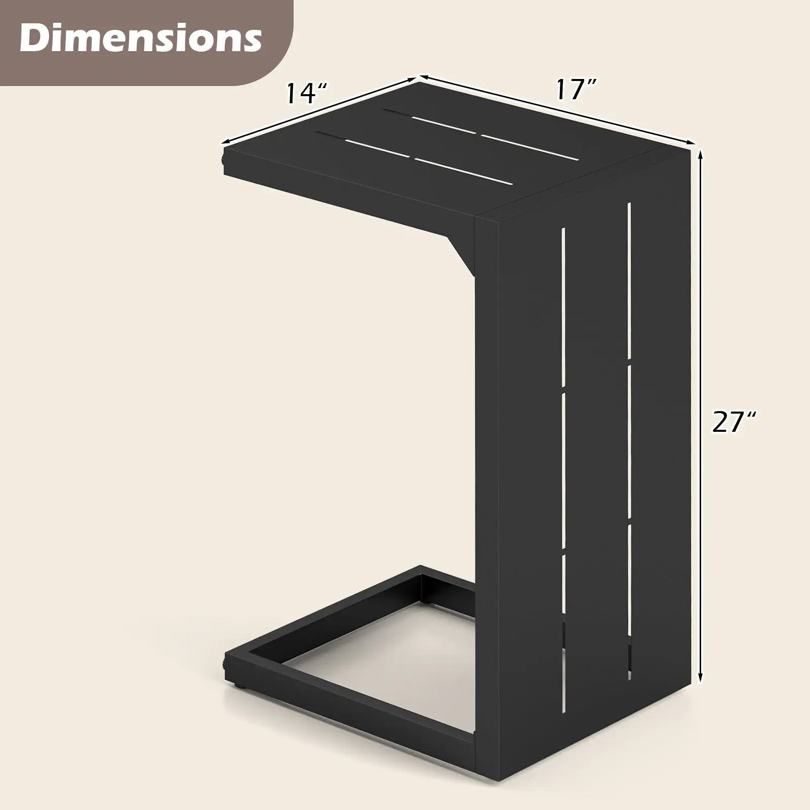 Set of 2 C-Shaped End Table with Adjustable Foot Pads for Indoors Outdoors-Black by DirectDeals