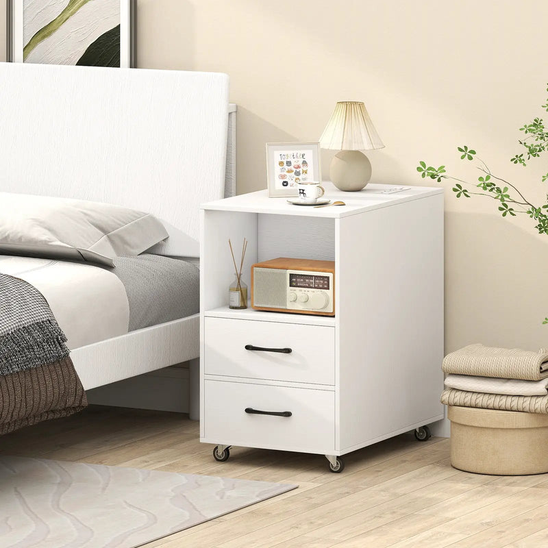 End Table with Built-in Charging Station Sofa Side Bedside Table on Wheels by DirectDeals