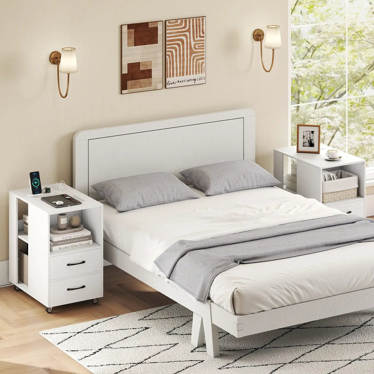 End Table with Built-in Charging Station Sofa Side Bedside Table on Wheels, photo 12 of 16