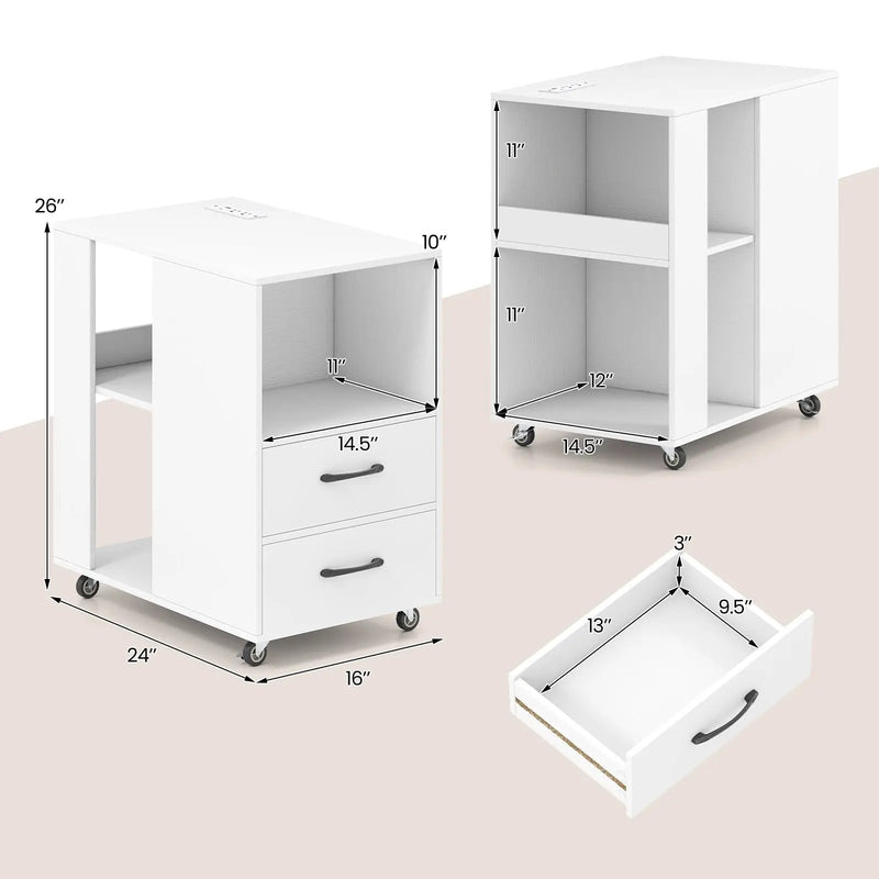 End Table with Built-in Charging Station Sofa Side Bedside Table on Wheels by DirectDeals