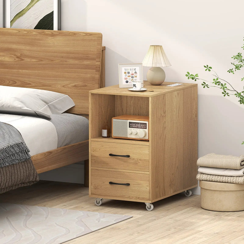 End Table with Built-in Charging Station Sofa Side Bedside Table on Wheels by DirectDeals
