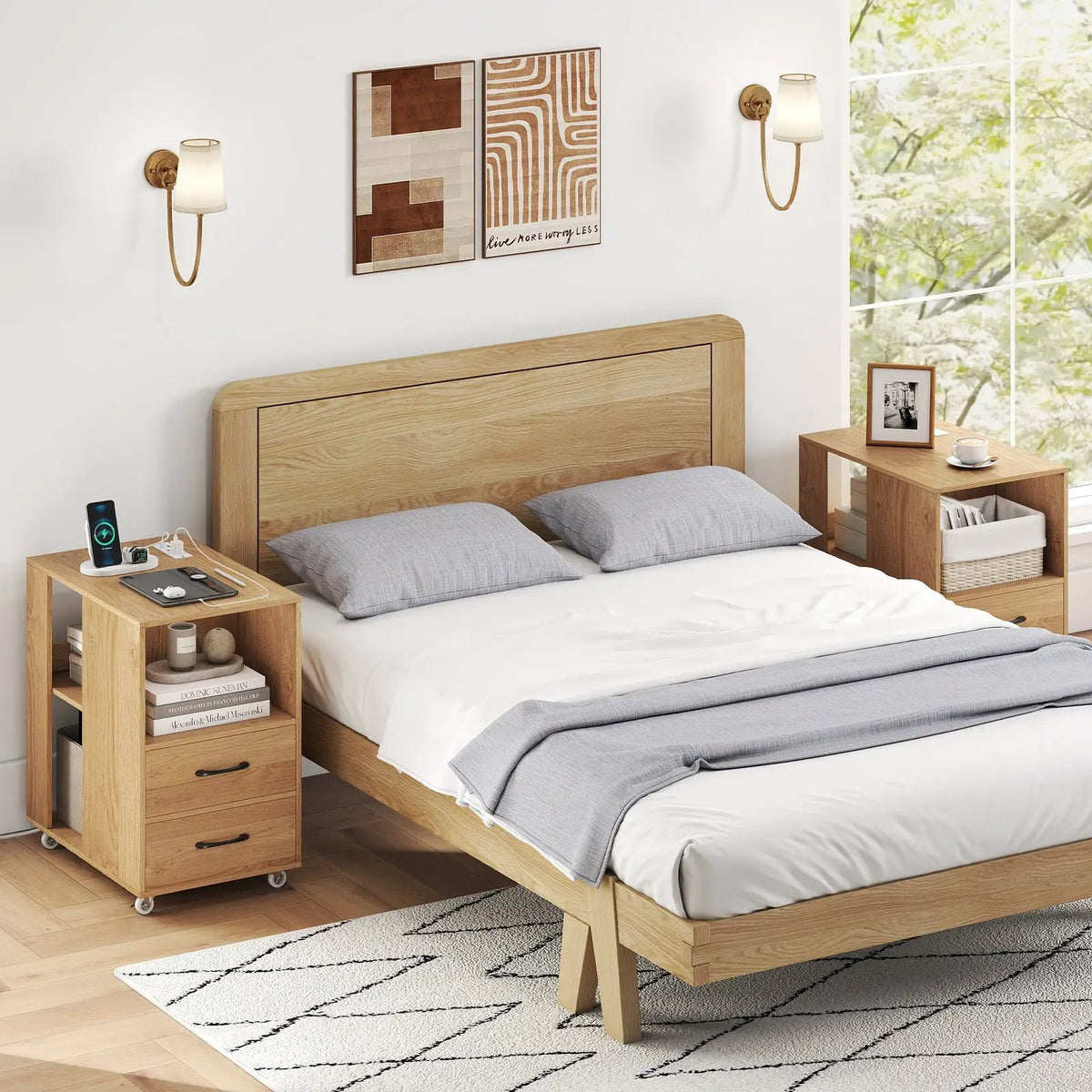 End Table with Built-in Charging Station Sofa Side Bedside Table on Wheels, photo 11 of 16