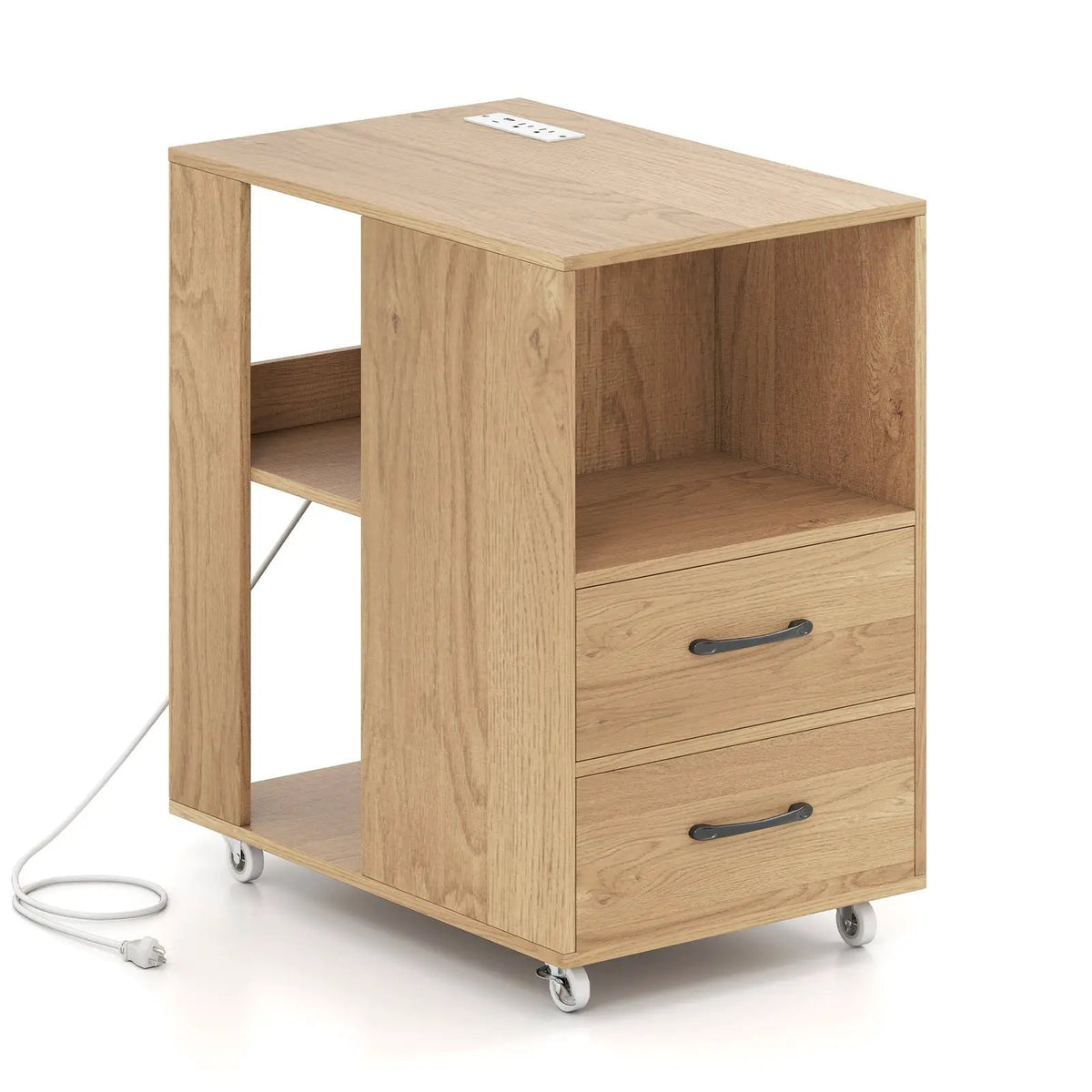 End Table with Built-in Charging Station Sofa Side Bedside Table on Wheels, photo 7 of 16