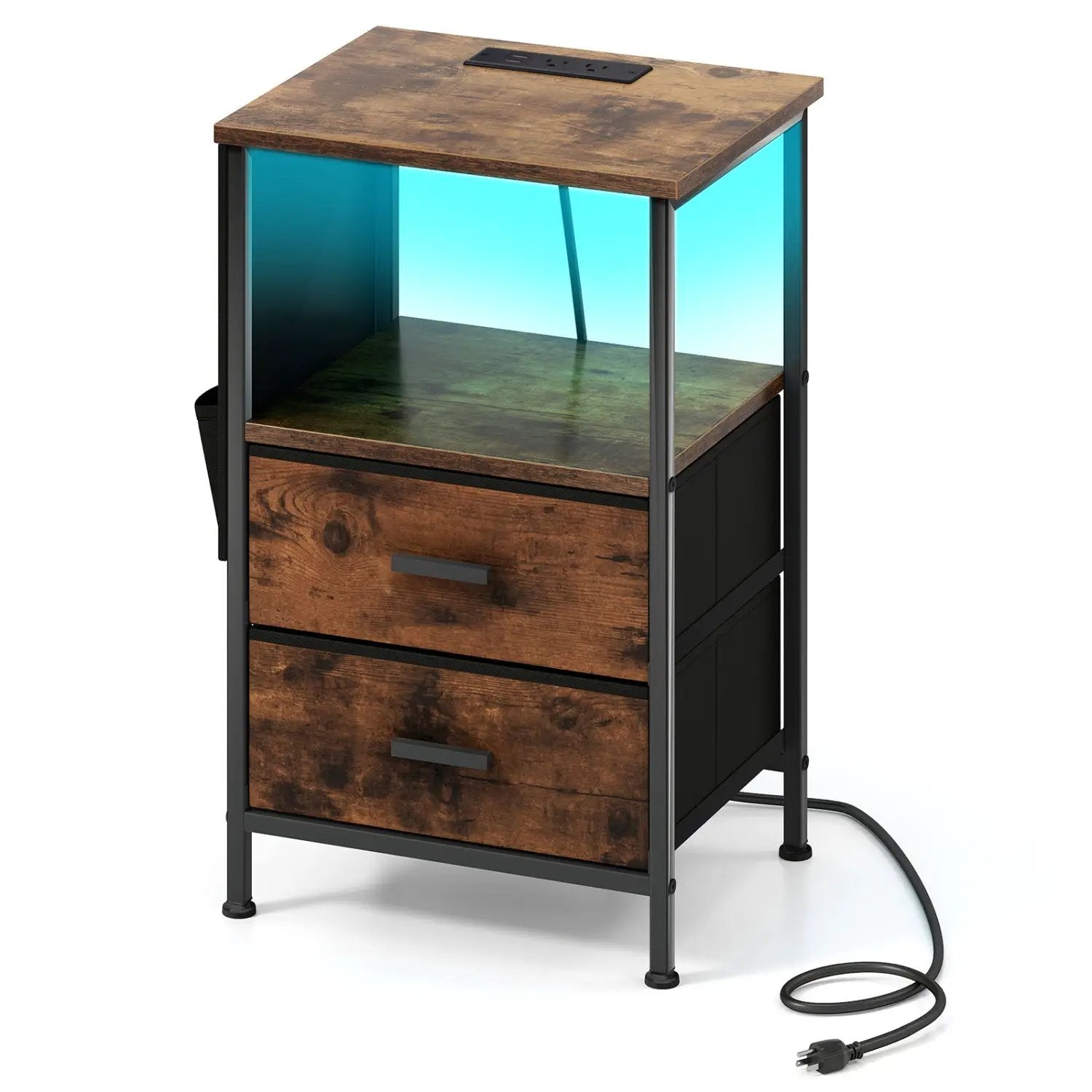 End Table with Charging Station Set of 2 Nightstand with 2 Folding Fabric Drawers by DirectDeals