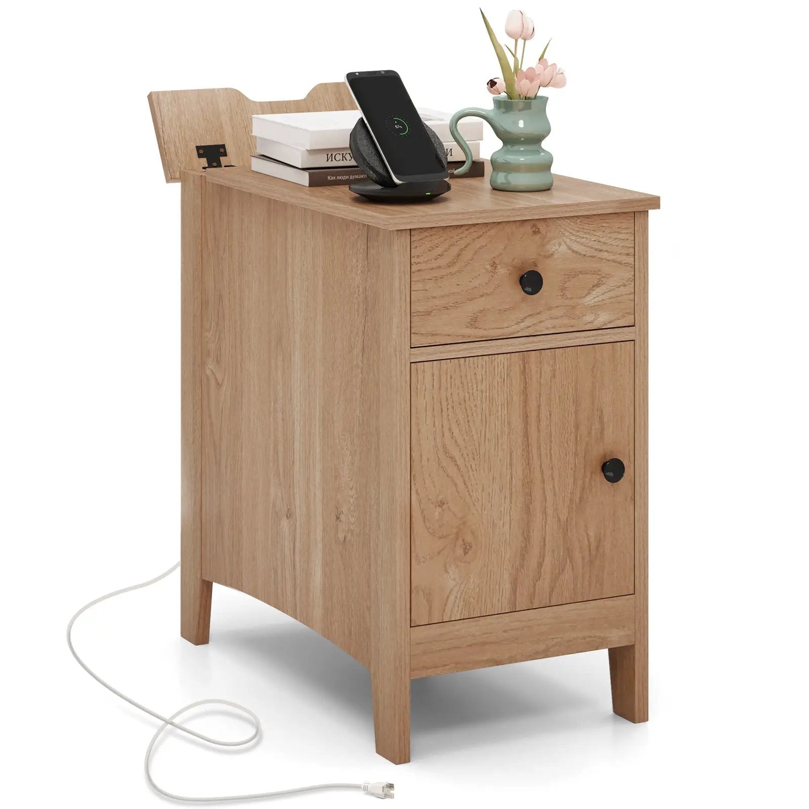 Flip Top End Table with Charging Station USB Ports Outlets and Drawer by DirectDeals