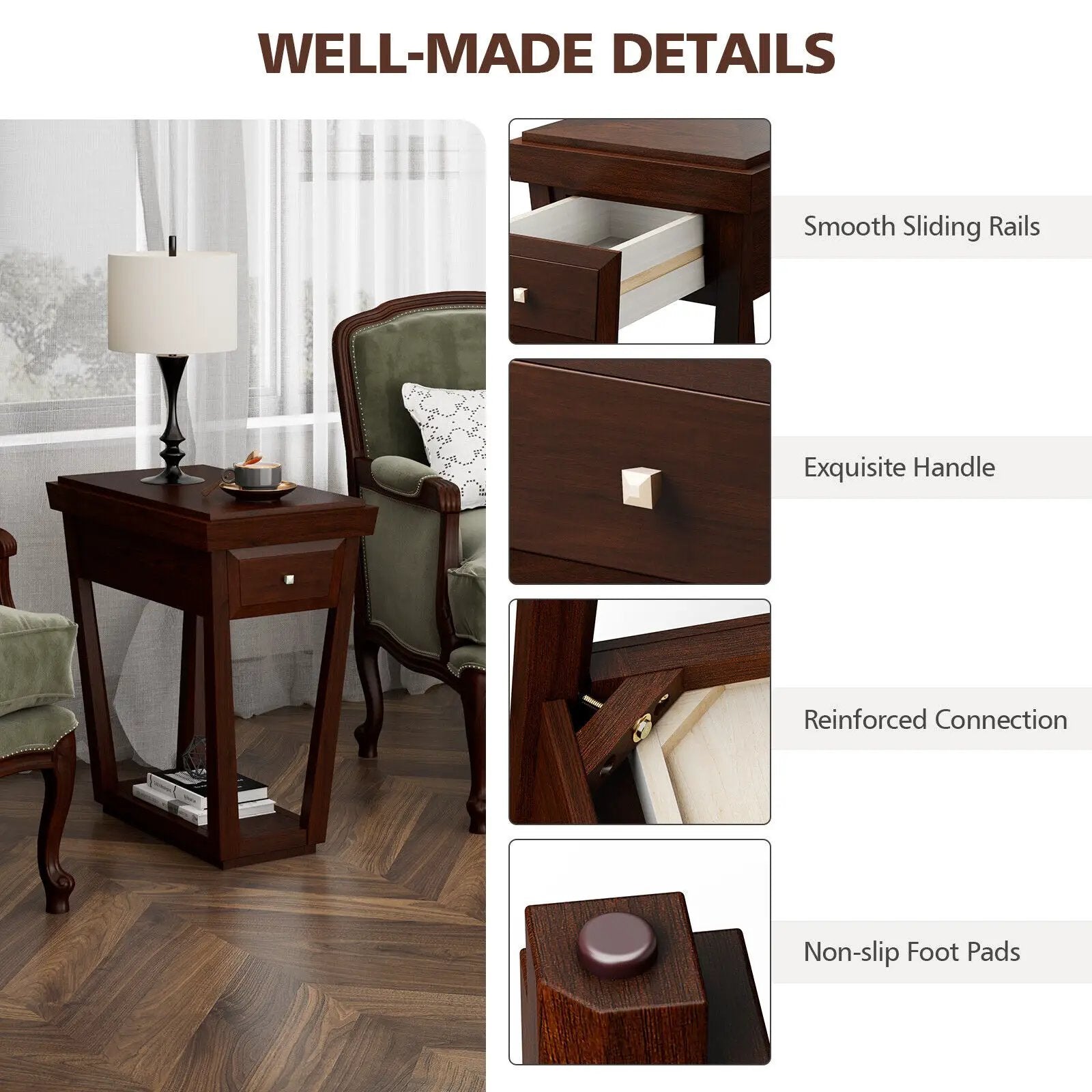 2-Tier Rubber Wood Classic End Table with Drawer and Shelf by DirectDeals