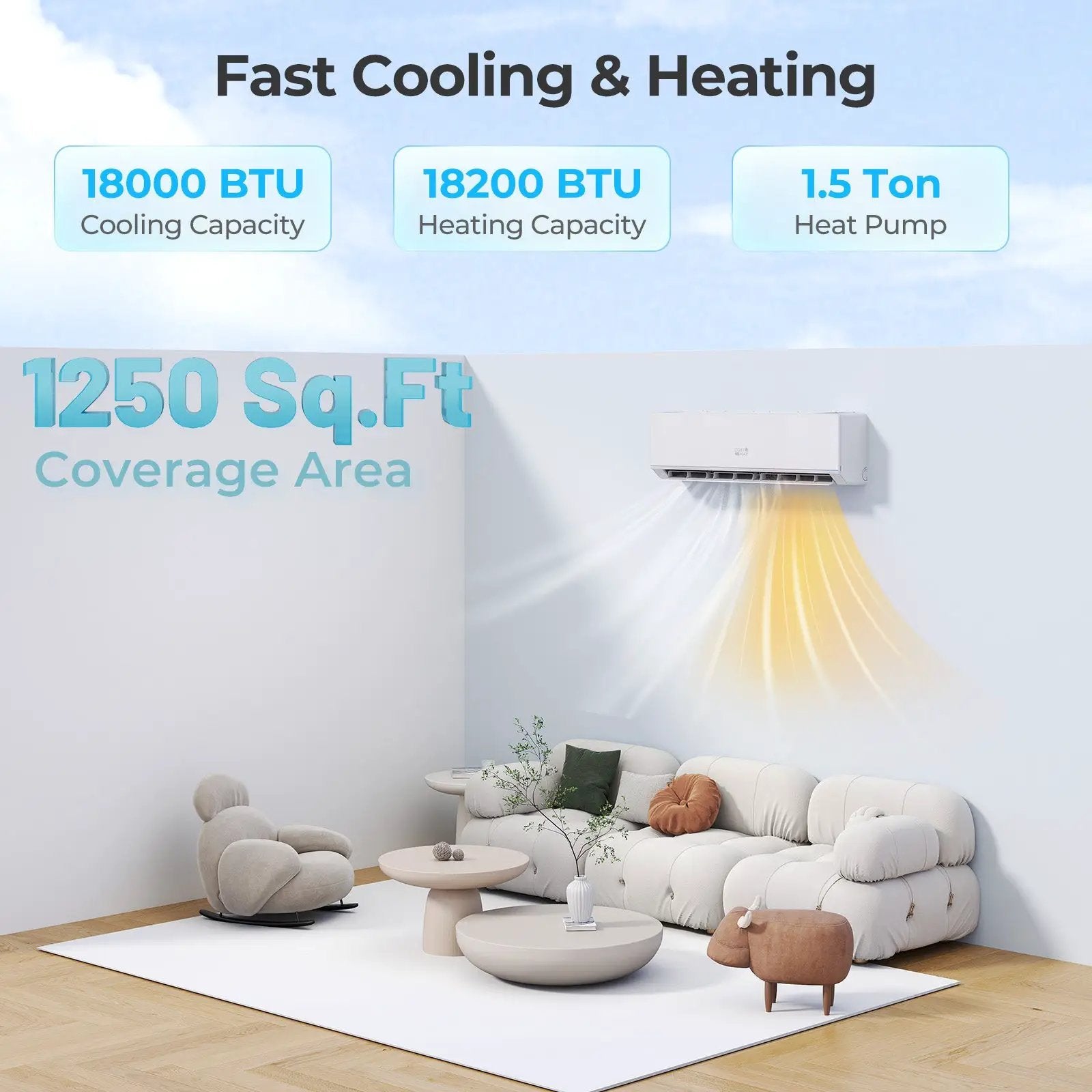 Energy Star Certified 18000 BTU 25 SEER2 208-230V Ductless Mini Split Air Conditioner and Heater WiFi Enabled by DirectDeals