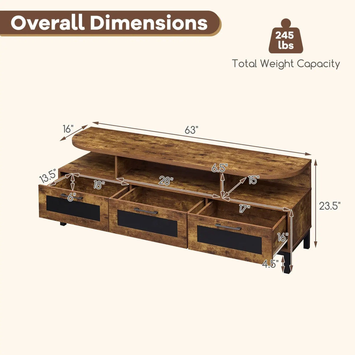 Entertainment Center with 3 Storage Drawers and Open Shelves, photo 5 of 16